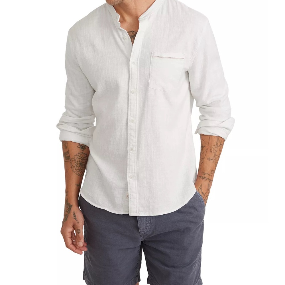 marine layer cotton selvage longsleeve button down with pocket in cream